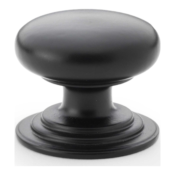 AW825-32-BL • 32mm • Black • Alexander & Wilks Waltz Round Cupboard Knob on Stepped Rose